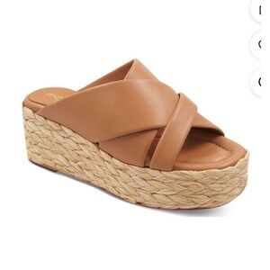 Andre Assous‎ Calesa Camel Leather Slip On Espadrille Platform Sandals Size 40/9